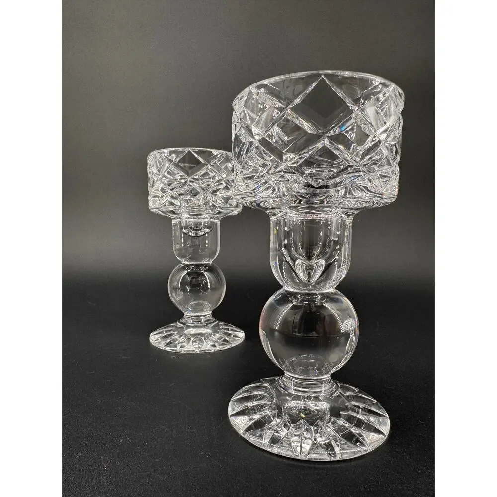 Vintage Block Crystal Candlestick Holders Set of 2 6